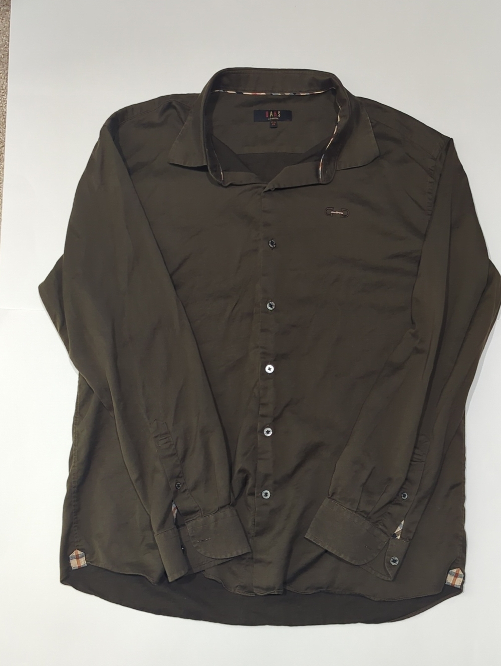 DAKS London Olive Green Long Sleeve Button-Down Shirt